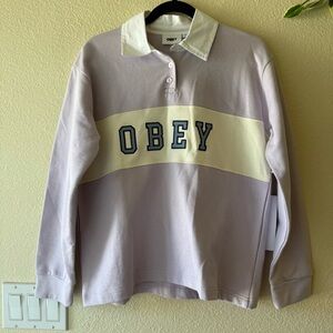 NWT Obey Lavender and White Collar Pullover